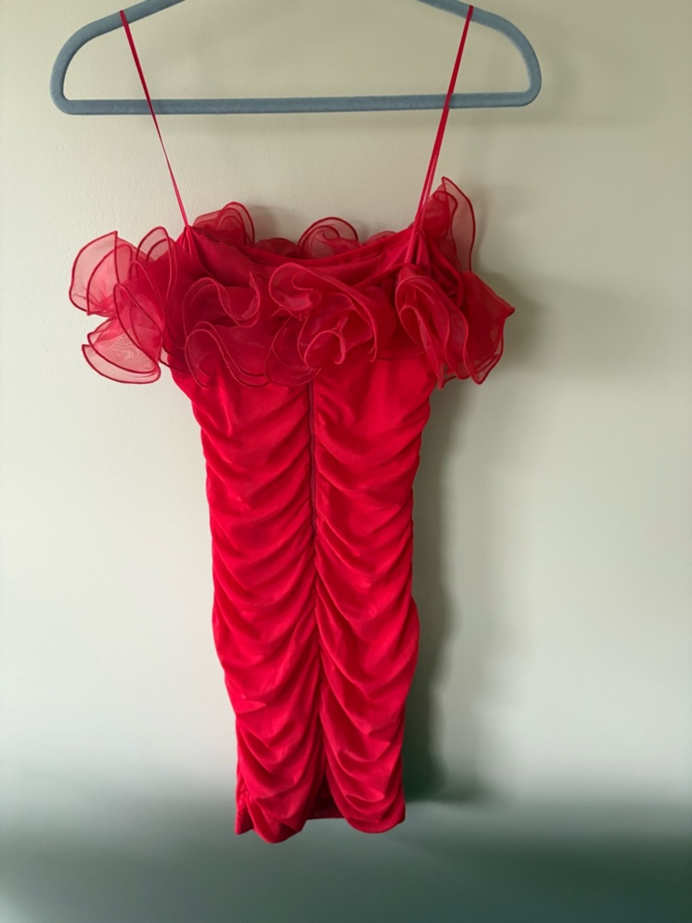 Red Ruffle Strapless Dress - Picture 2 of 3